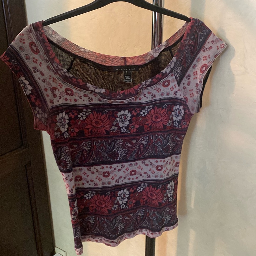 Weston wear mesh print cap sleeve top size large
